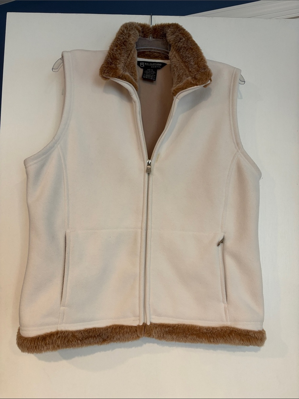 Cream Fleece Vest with Brown Faux-Fur Trim - Women